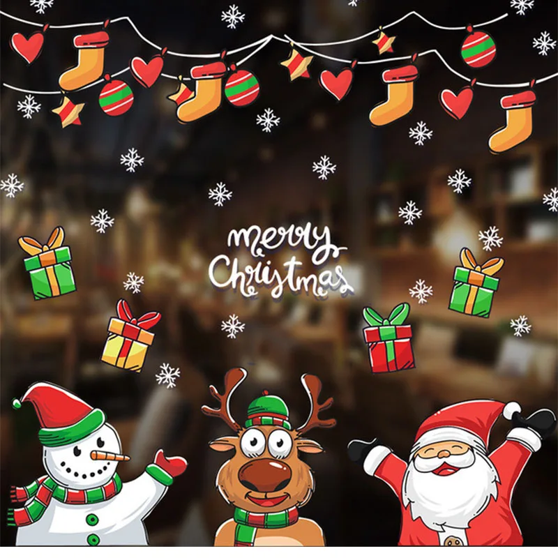 2021 Рождество настенные наклейки на окно стекло стену панно с Санта-Клаусом