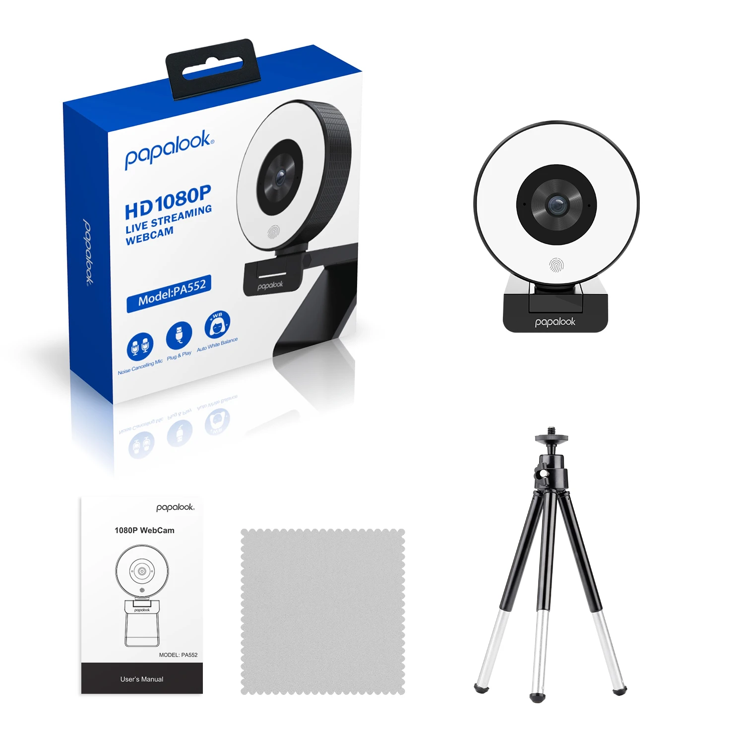 

Live Streaming Webcam with Ring Light, 1080P 30FPS Fixed Focus USB Web Camera Dual MIC/Tripod for Twitch, Xbox