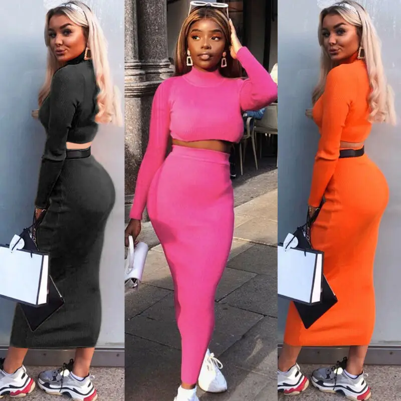 Женские теплые облегающие комплекты из 2 предметов укороченный Топ с длинным