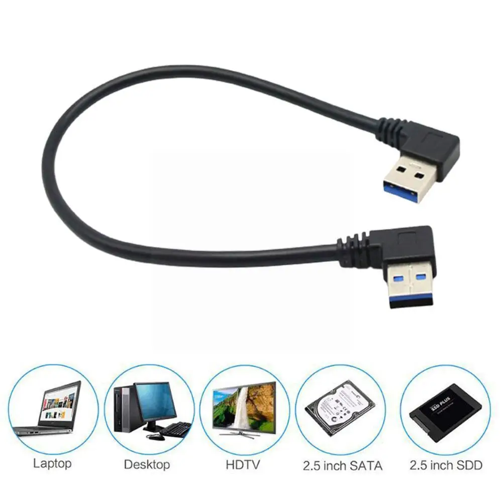 

30cm 60cm USB 3.0 A Male to Male 90 Angled Extension male Male cord right/left cable to USB3.0 Black Adaptor cable L4Y0