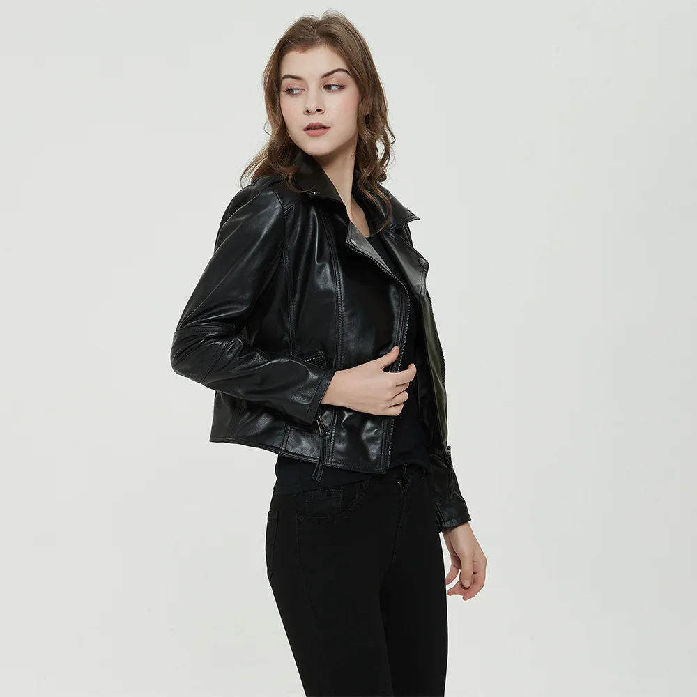 

Women Genuine Leather Jacket 100% Soft Sheepskin Female Natural Skin Coat Autumn Spring Asian Size 4XL M598