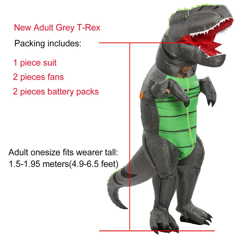 Adult New Grey JYZCOS надувной костюм для детей и взрослых костюм динозавра нарядное платье динозавра из мультфильма костюм T-Rex карнавальный костюм - Цвет: Adult New Grey