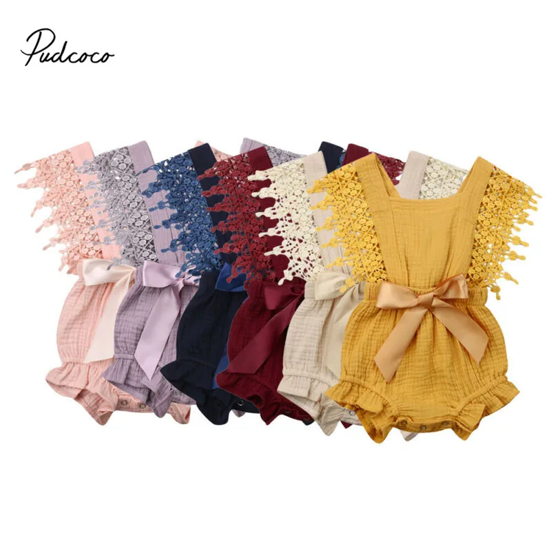 Pudcoco/Одежда для новорожденных девочек детский летний кружевной комбинезон без
