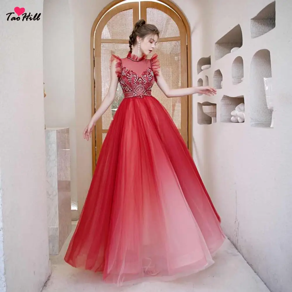 Вечернее платье с красным градиентом TaoHill пышные вечерние платья трапециевидной