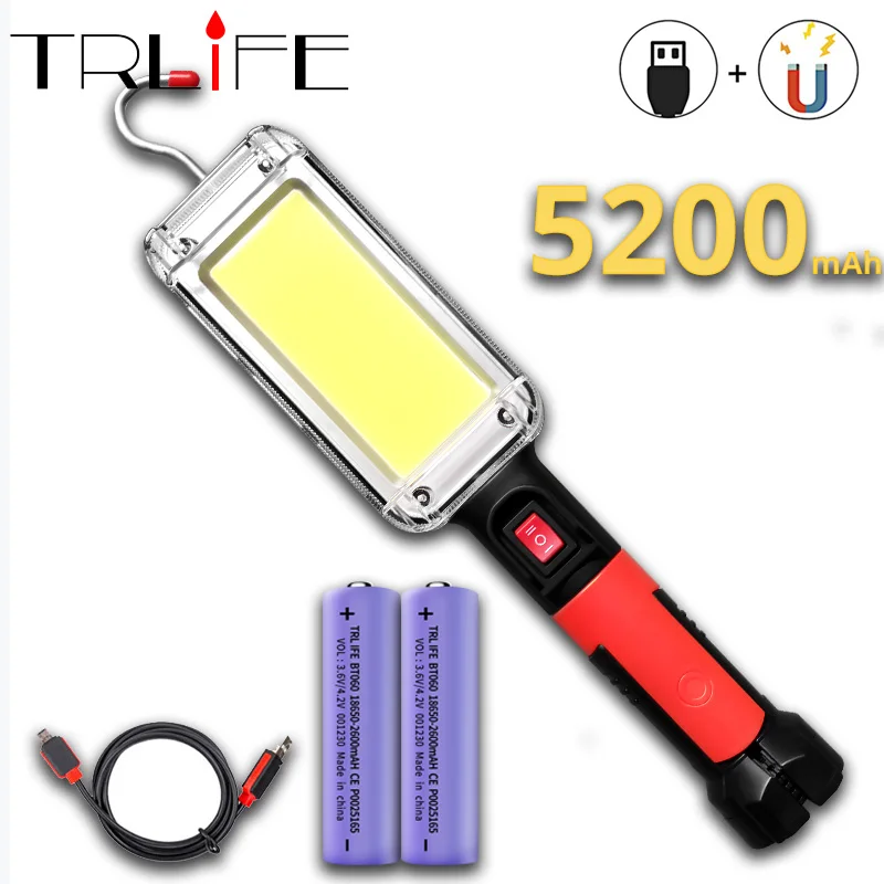 

5200mah Portable Magnetic LED Work Light COB Super Light USB Rechargeable Repair Flashlight Inspection Work Lamp 18650 Battery