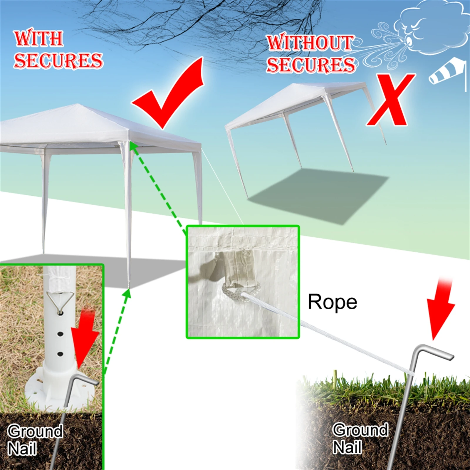 

Portable 3 x 3m Four Sides Home Use Waterproof Tent with Spiral Tubes Easy to Install and Assemble for Family Outdoor Use