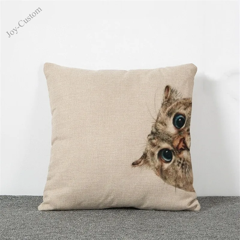 Cute Cushion Cover Cotton Linen Pug Dog Cat Decorative Pillowcase Chair Seat Square 45x45cm Pillow Home Living Textile |