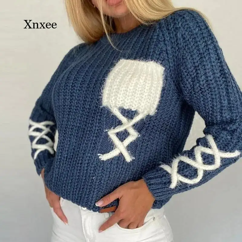 Женский однотонный вязаный свитер с карманами элегантный уличный мягкий теплый