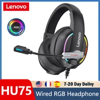 lenovo hu75 wired rgb colorful light headset hifi surround sound music gaming headphone with microphone for pc laptop