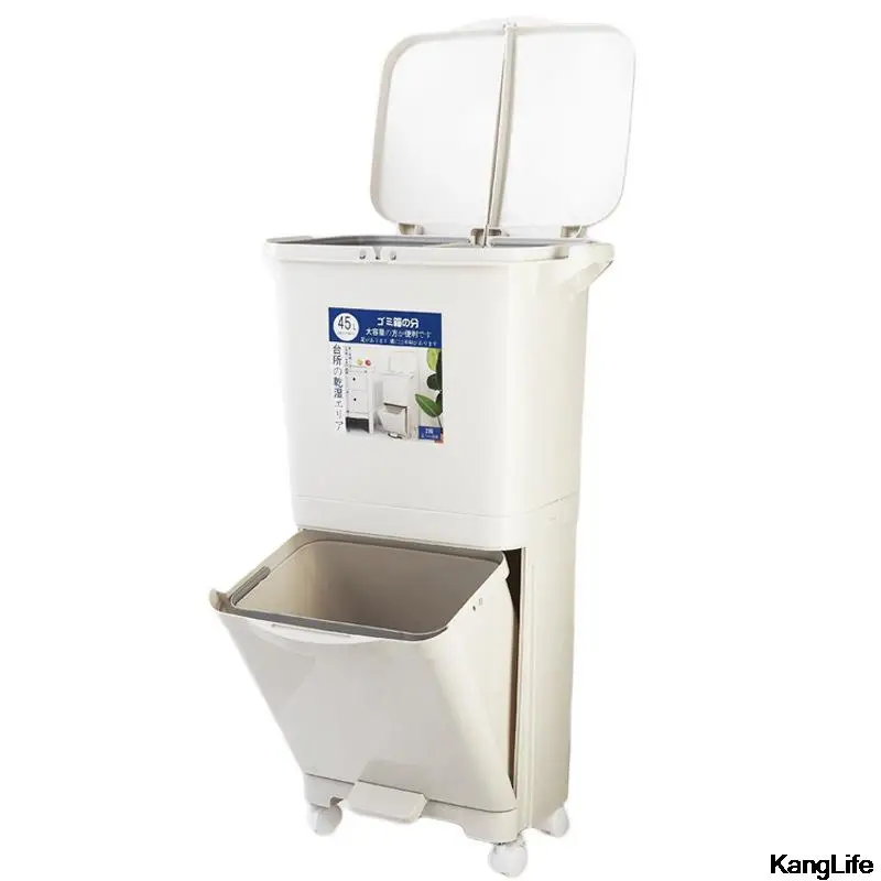 45L 3Layer Wet Dry Sorted Kitchen Trash Can Recycle Bin Dustbin Bucket Garbage Push-type Storage | Дом и сад