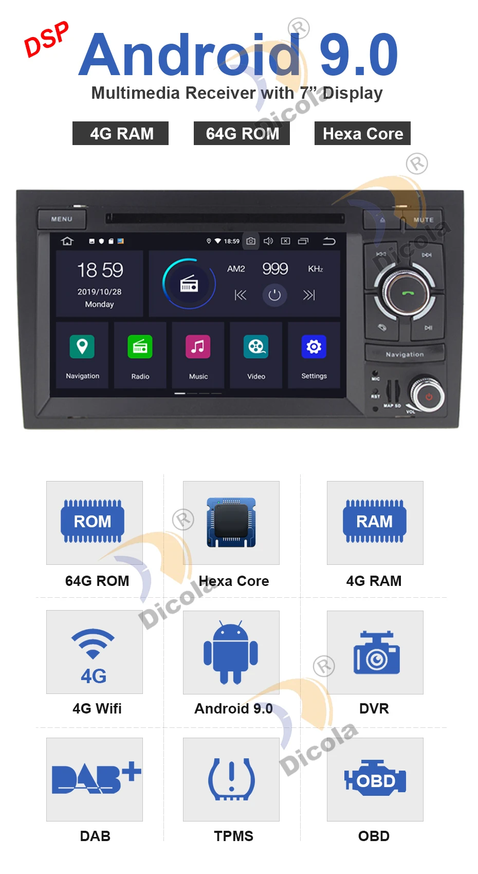 DSP PX6 4+ 64G 2 Din 7 ''ips Android 9 Hexa Core радио gps автомобильный dvd-плеер для Audi A4 S4 2002-2006 2007 2008 SEAT Exeo 2008-2012