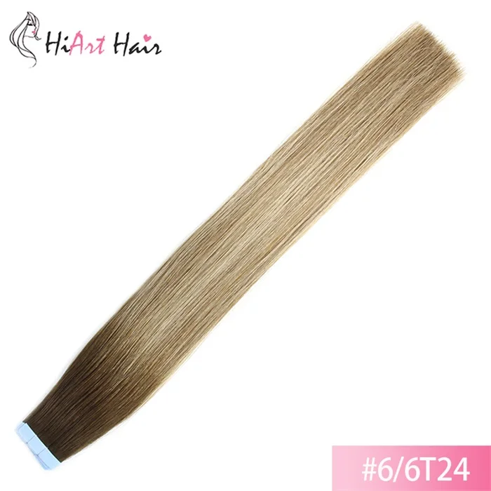 6-6T24 HiArt 2,5 г/шт. лента для наращивания Человеческие волосы remy Salon Balayage Предварительно Связанные волосы лента натуральные волосы образец ленты для наращивания волос 20 шт - Цвет: 6-6T24