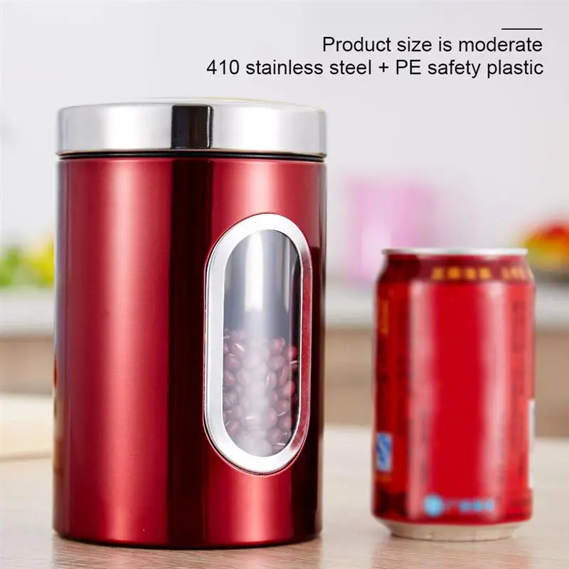 

Kitchen Coffee Canister Stainless Steel Grain Storage Container Visible Tea Coffee Jar with Lid Kitchen Storage Container