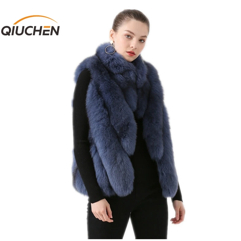 QIUCHEN PJ19072 Новое поступление 2021 года женский зимний короткий жилет из натурального