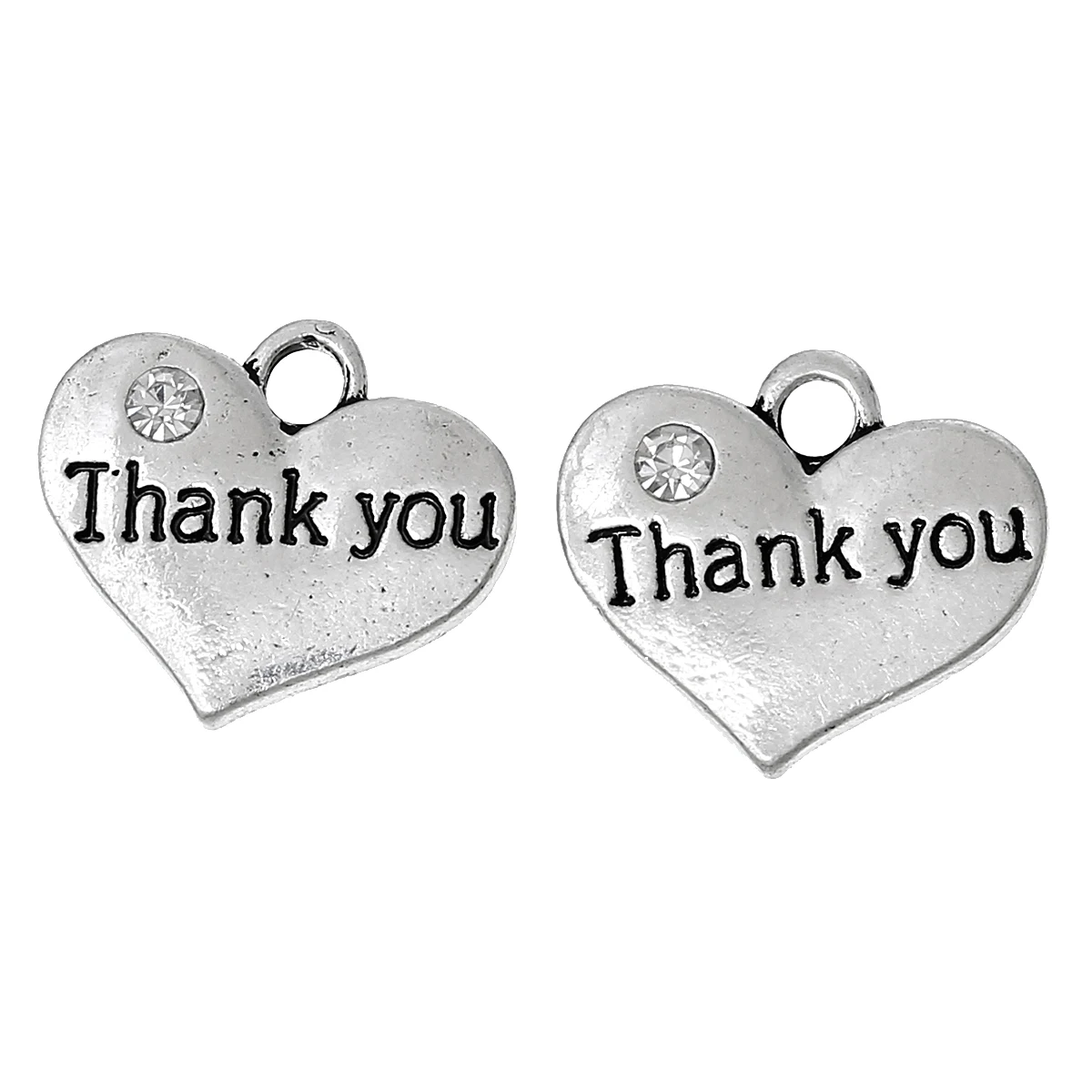 

Doreen Box Handmade Charm Heart Antique Silver Color Message "Thank You" Carved Rhinestone Pendants DIY Making Necklace Jewelry