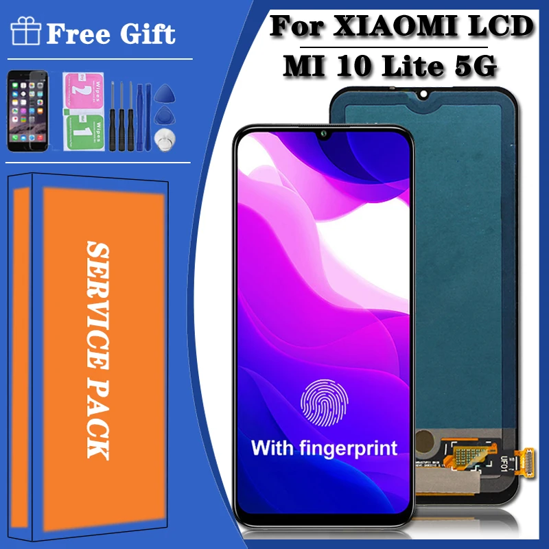 

Super AMOLED для Xiaomi Mi 10 Lite 5G ЖК-дисплей сенсорный экран дигитайзер ФС с рамкой для Xiaomi 10 lite M2002J9G дисплей