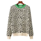 HLBCBG осень-зима женские свитера с леопардовым принтом вязаные пуловеры Длинные рукава контраст Цвет crewneck пе