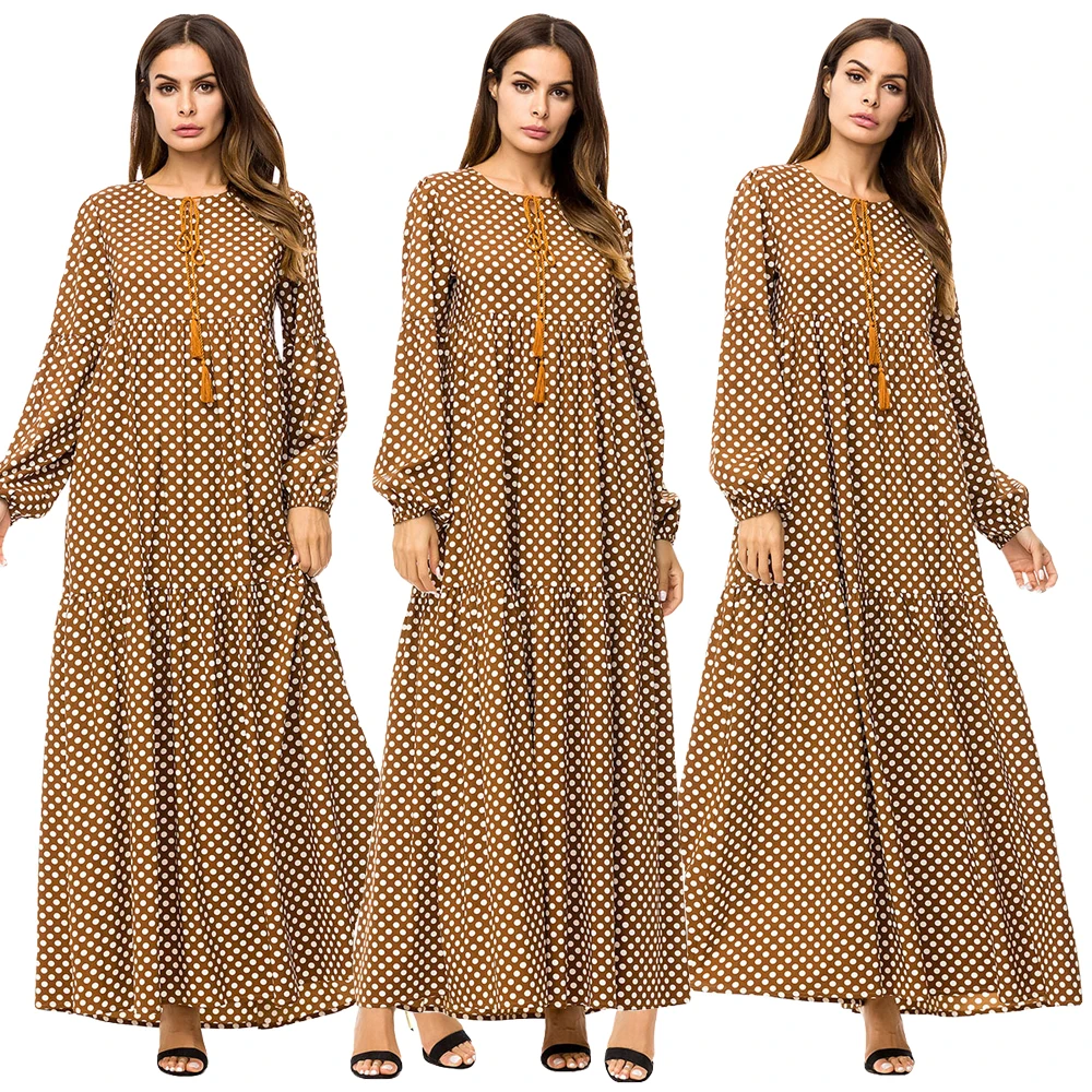 Женское мусульманское Макси платье в горошек с волнистым узором Abaya Jilbab модное