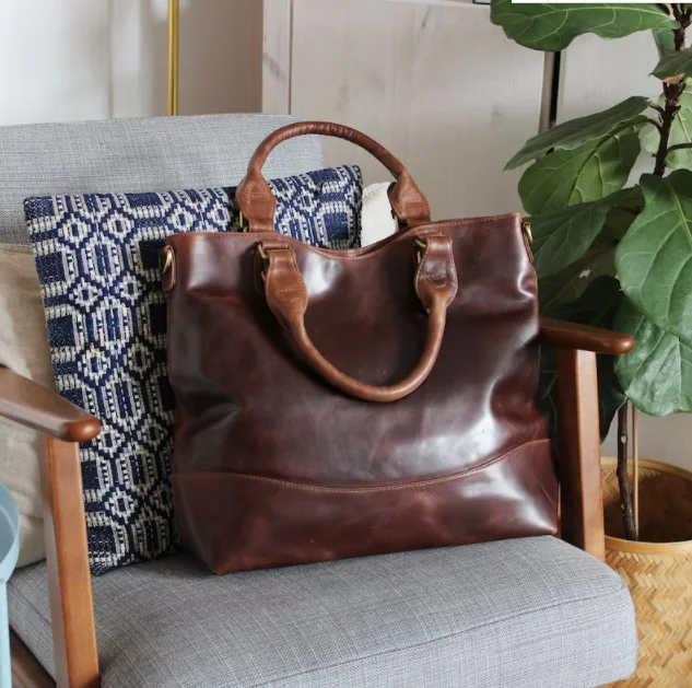 

Сумка-тоут из вощеной кожи в стиле ретро, вместительный саквояж на плечо, простая однотонная дамская сумочка, брендовый дизайнерский просто...