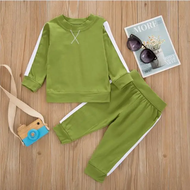 Infant Baby Girls Boys Outfits 2-Piece Fashion Casual Solid Color Long Sleeve Round Neck Hoodie + Pants Suit