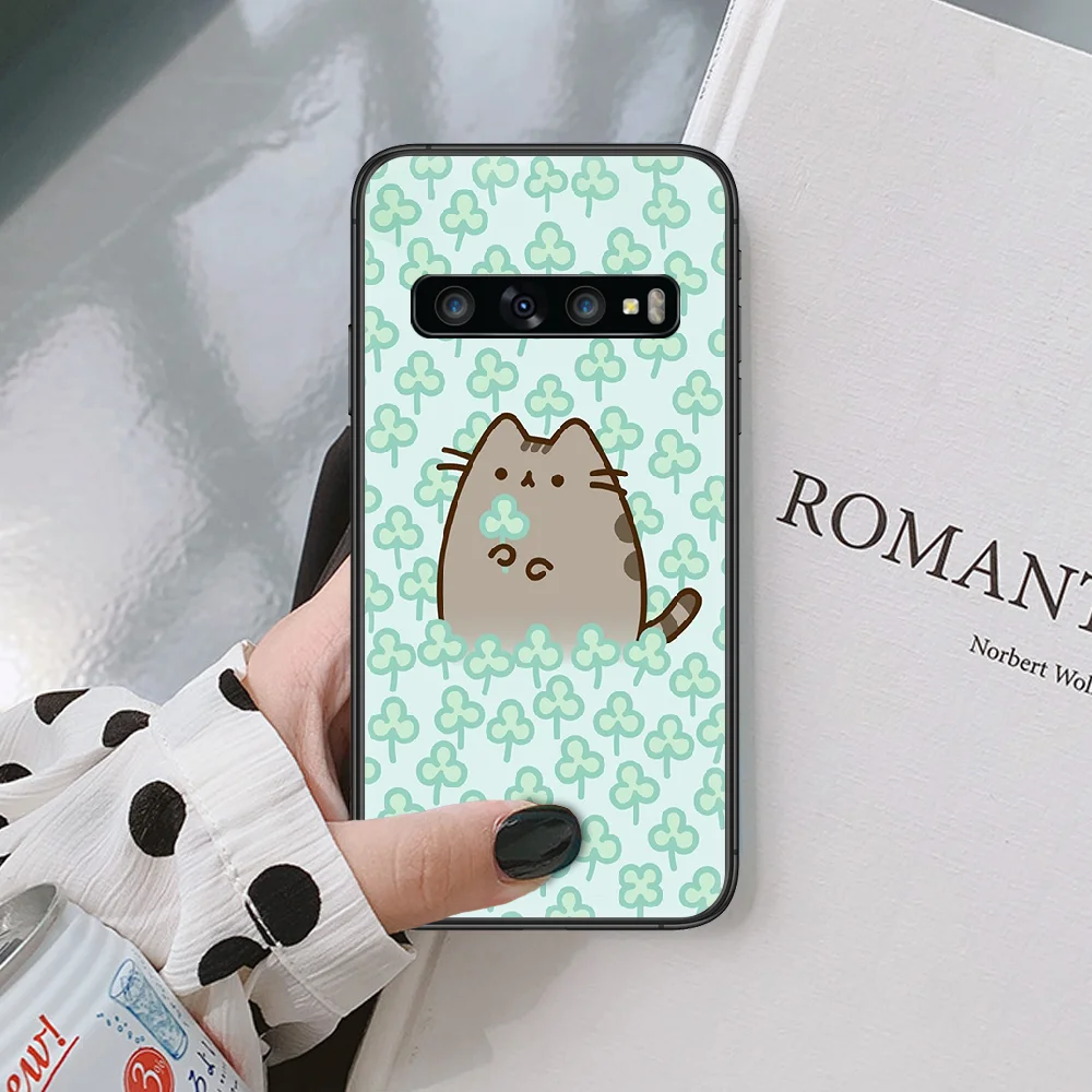 

Cute Pusheen Cartoon Cat Phone Case For Samsung Galaxy Note S 8 9 10 20 Plus E Lite Uitra black Prime Luxury Cell Soft Bumper 3D