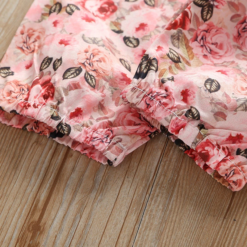 

fashion Baby Girl Clothes Autumn Long Sleeve Ruffles Romper + Floral Pants +Headband Set Outfits