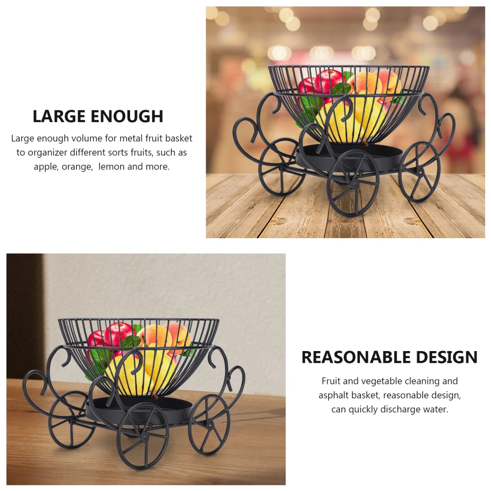 

1pc Iron Fruit Bowl Snacks Holder Carriage Shape Basket Fruit Container