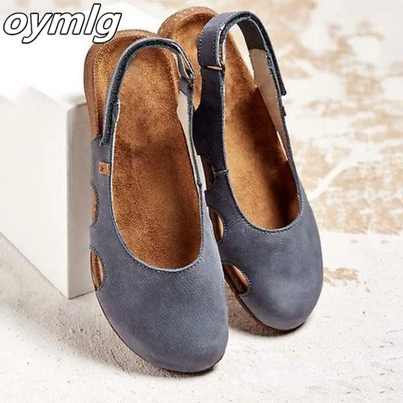 

Summer Women Casual Flat Sandals New Buckle Hot Gladiator Retro Non-slip Sandals Flock Ladies Party Office Shoes