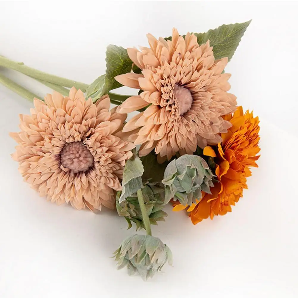 

Fake Flower Eco-friendly Vivid Faux Silk Flower Artificial Sunflower Wedding Decor for Home