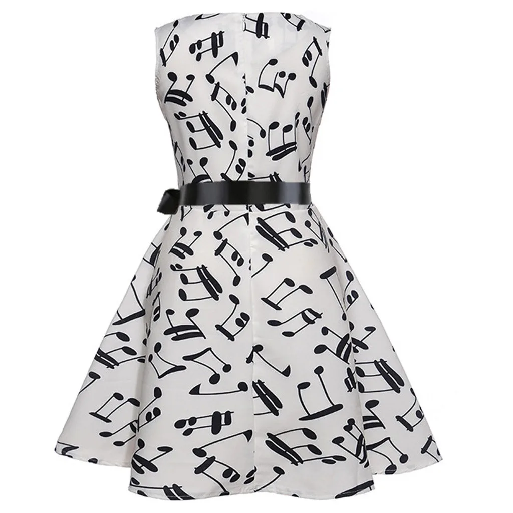 Girls Sleeveless Vintage Note Printed Princess Gown Prom Swing Dress Kids Dresses For Clothing | Детская одежда и обувь