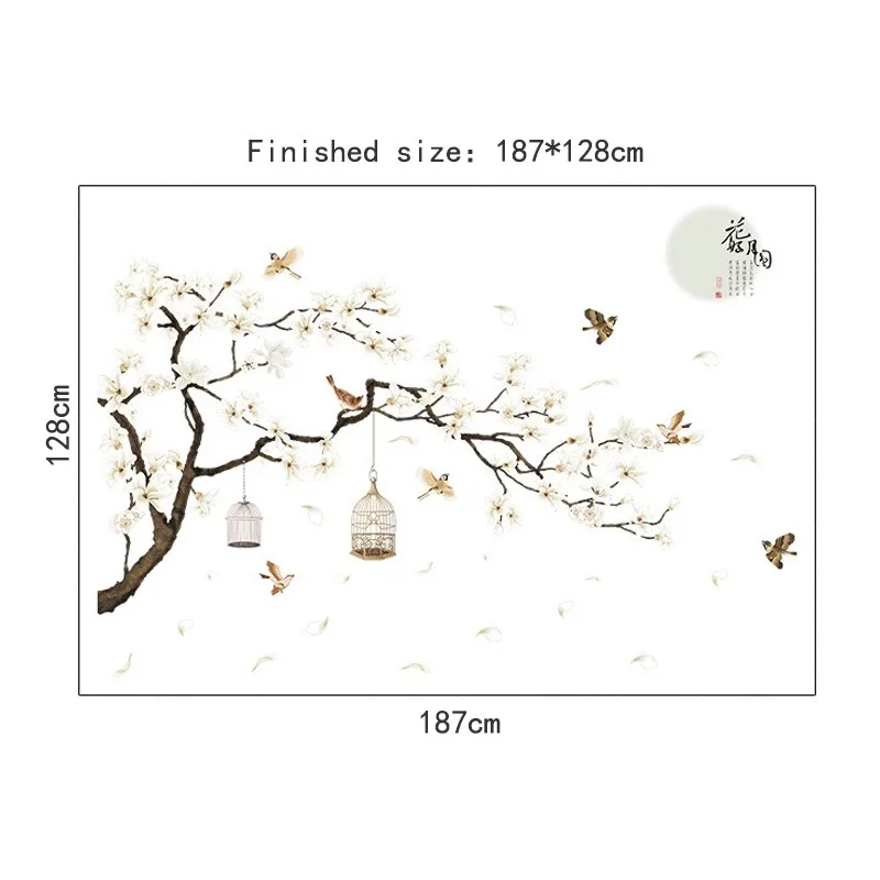 

187*128cm Big Size Tree Wall Stickers Birds Flower Home Decor Wallpapers for Living Room Bedroom DIY Vinyl Rooms Decoration
