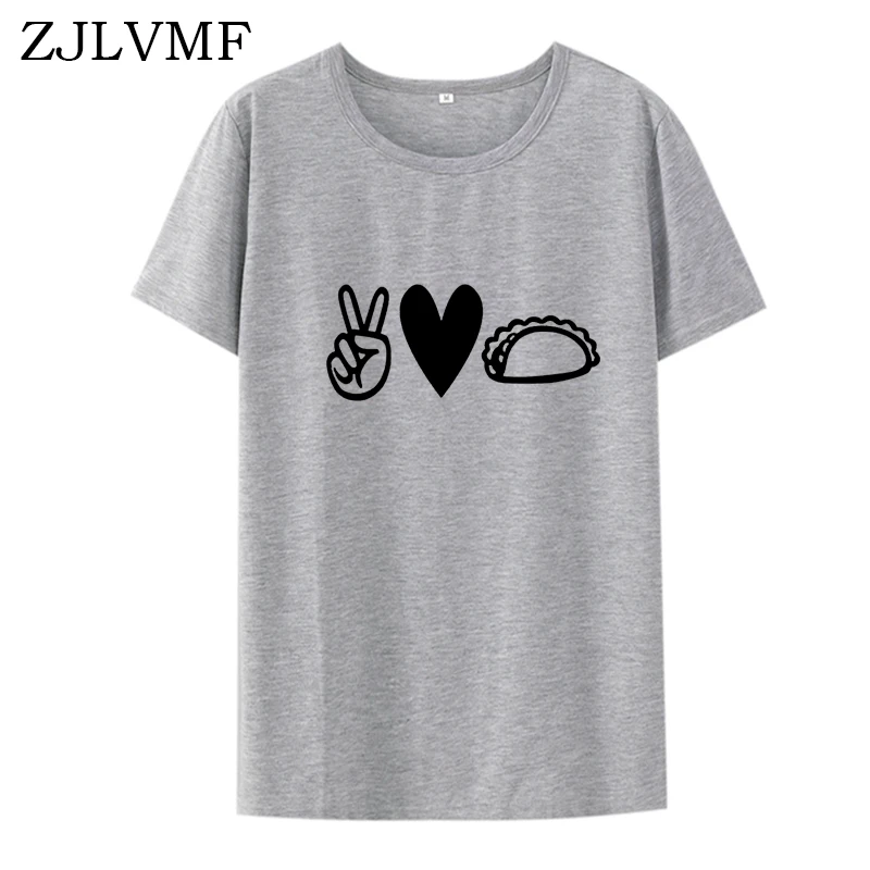 Женская футболка с круглым вырезом Zjlvmf Peace Love Taco свободная повседневная