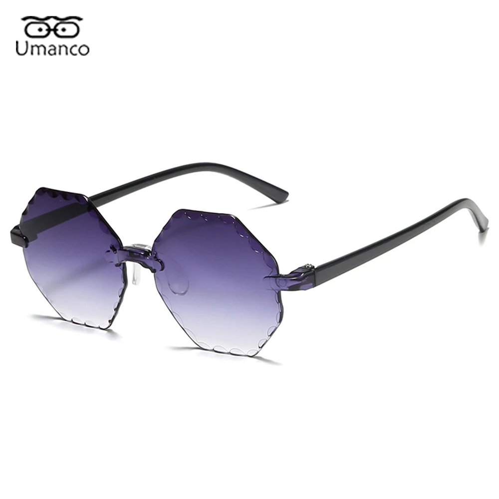 

Umanco 2021 New Fashion Rimless Hexagon Sunglasses For Women PC Frame Resin Lens UV400 Luxury Brand Beach Travel Female Gifts