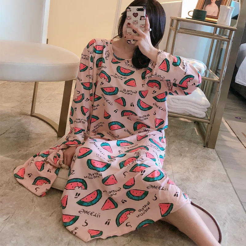 

2020 Autumn winter cartoon figure cute girl style one-piece nightdress fashion Kawaii pink ice cream home long sleeve nightdress