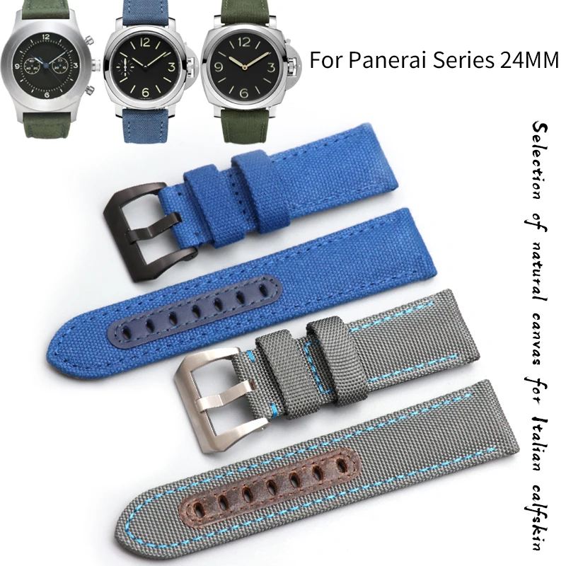 Высококачественный Синий Холщовый нейлоновый кожаный ремешок для часов 24 мм с