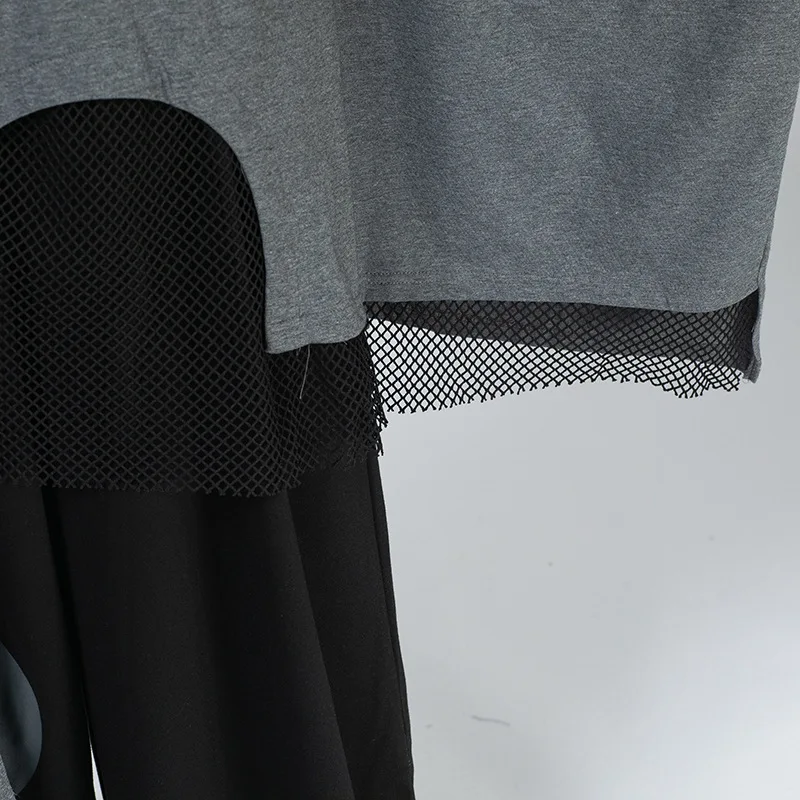 

XITAO Trend Irregular Graphic T Shirts Plus Size Trend Long Sleeve Dot Spliced Mesh T shirt Women Streetwear Autumn Top XJ5333