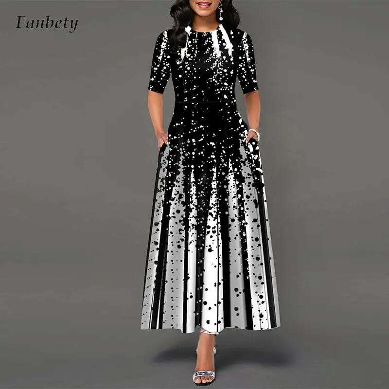 

Винтажное Элегантное Длинное платье, женские модные свободные платья в горошек и в полоску, весенние повседневные праздничные платья с кру...