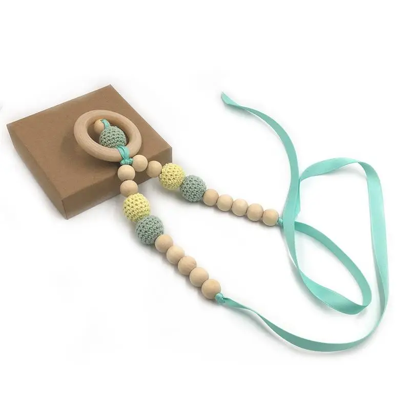 

Baby Pacifiers Necklace Multi-Colored DIY Pacifier Holders Molar Natural Wood Toy Crochet Wool
