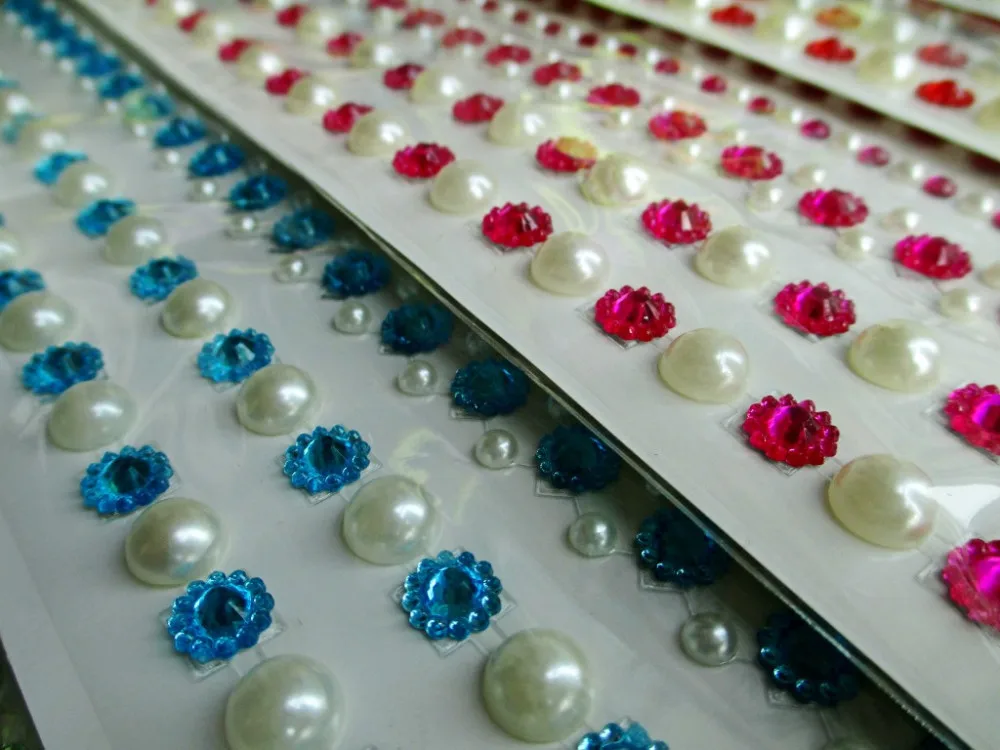 

12 Sheet Colorful flower square FLOURISH Crystal Pearl Strip Border Sticker Gem Wedding Card Paper Craft Car Phone Home Decor
