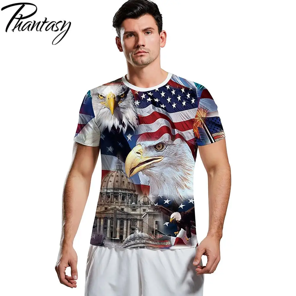 Мужская футболка с 3D-принтом в виде совы Phantasy летняя американским флагом для