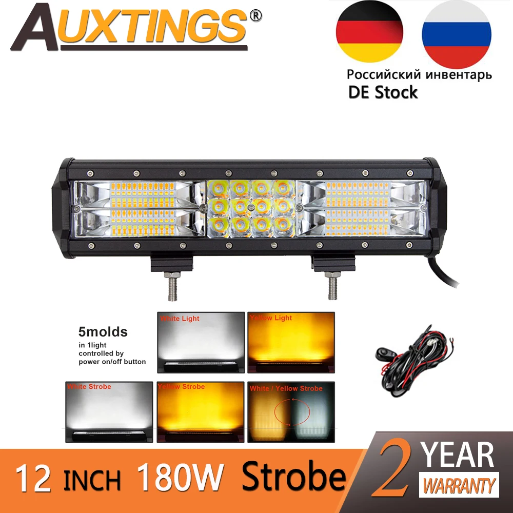 

Auxtings 12inch 180w 12'' Tri rows Strobe Flash LED light bar 7D 5 models Dual Color White Yellow offroad 4x4 car light 12V 24V