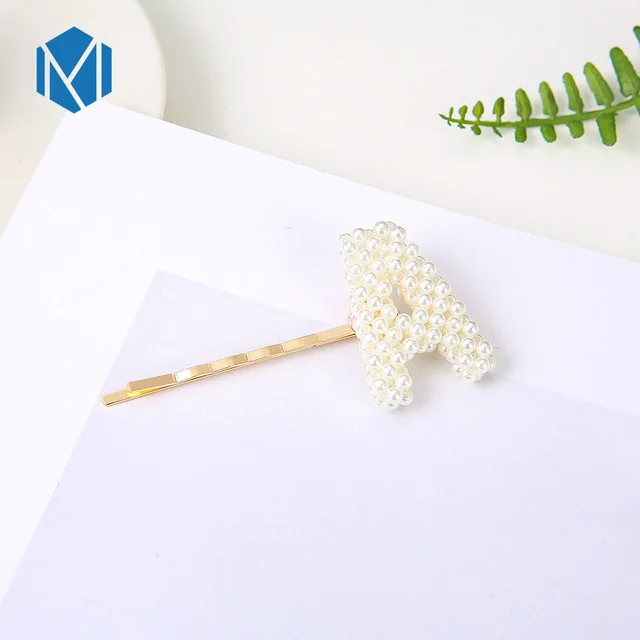 Pearls A М мизм Новинка геометрические корейские хрустальные заколки для волос буквы Стразы в форме сердца золотистые шпильки для волос женские заколки аксессуары для волос - Цвет: Pearls A