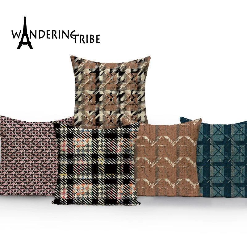 

Geometric Pattern Decorative Pillow for Bed 45x45cm Retro Style Sofa Cushion Rustic Decoration Cover Pillow Custom Funda Cojines