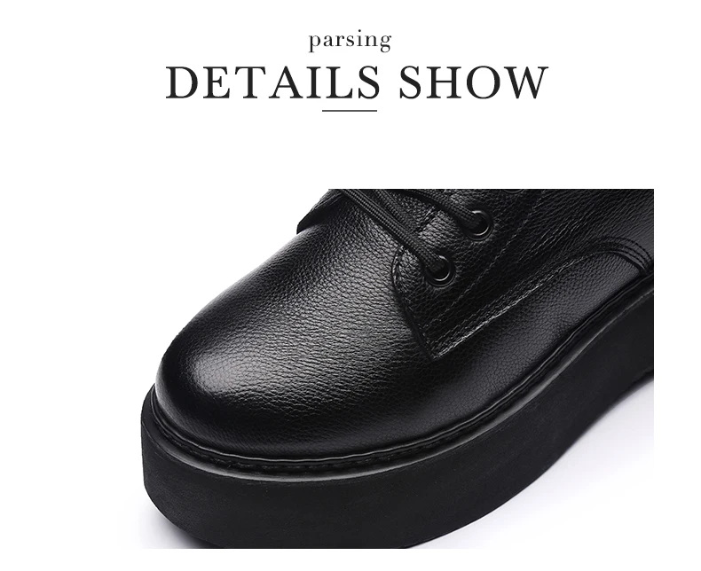 Women Boots Genuine Leather Ankle Boots flat Platform Boots Fashion zipper Thick bottom Black Ladies Shoes