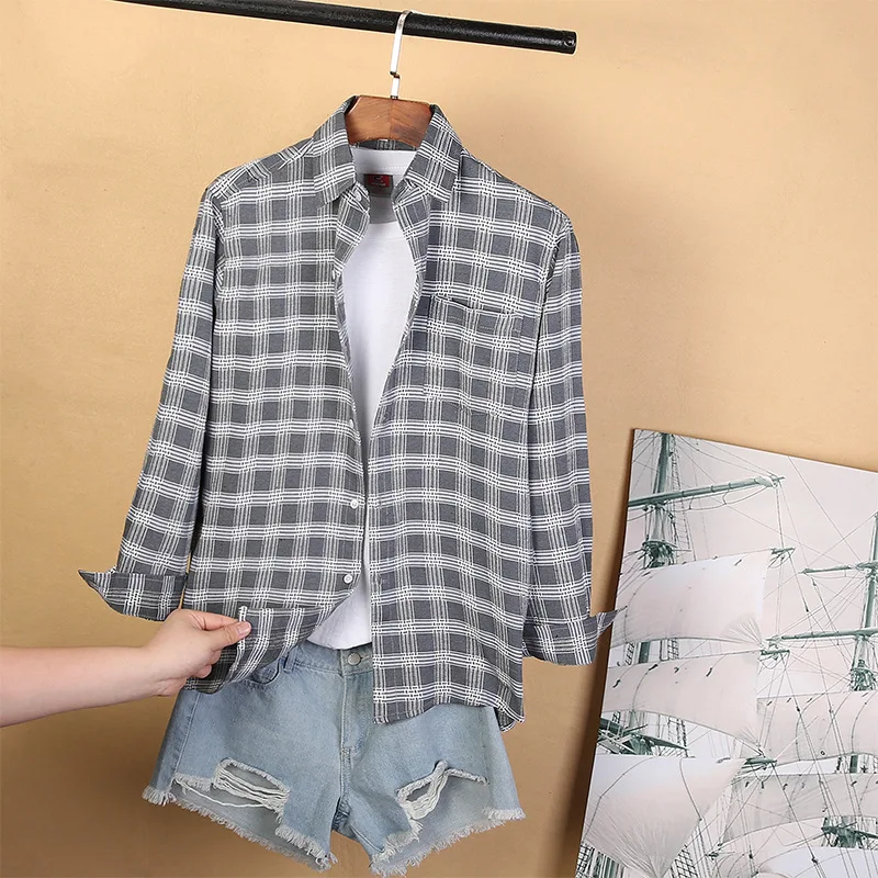 

2020 Streetwear Spring Autumn Blouses New Korean Shirts Cotton Long Sleeve Plaid Women Shirt Slim Office Lady Fashion Blouse