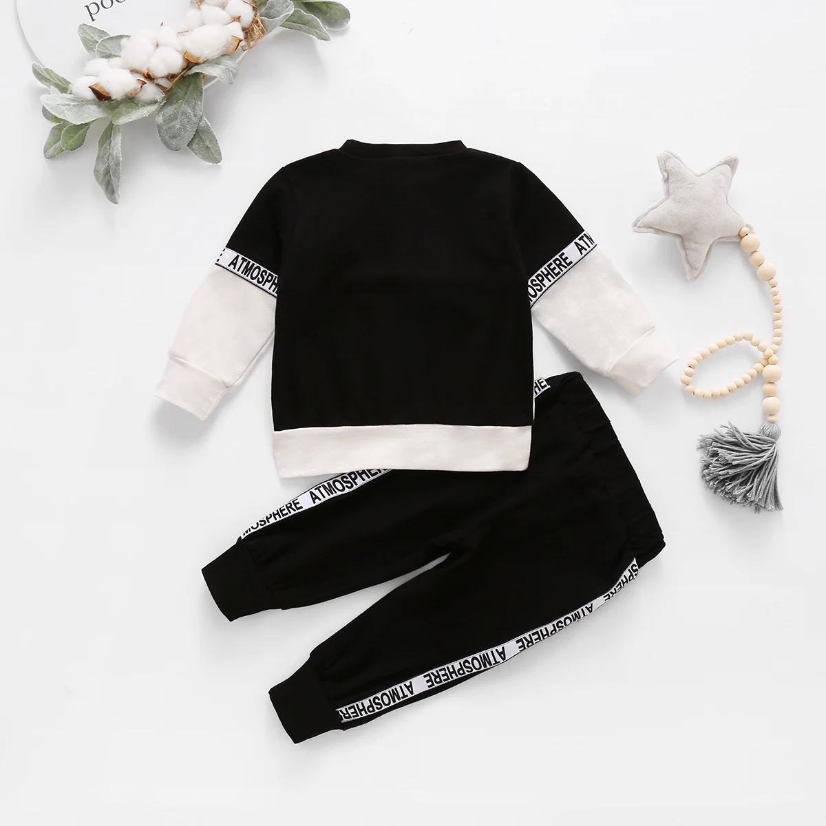 Kids Baby Girls Boys Long-sleeved Trousers Suit Personality Stitching Round Neck T-shirt and Solid Elastic Long Pants Sportwear | Детская