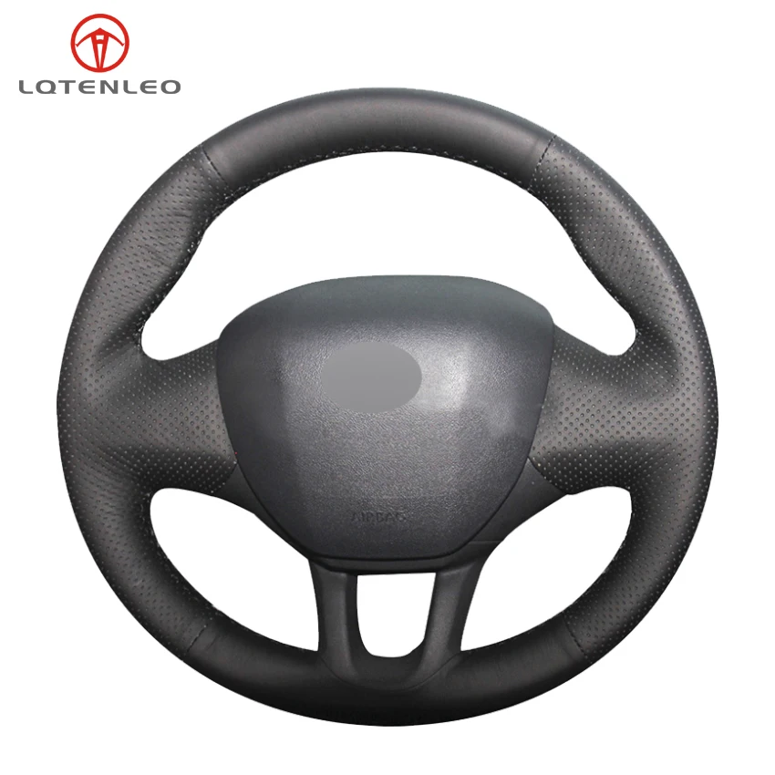 

LQTENLEO Black Genuine Leather Hand-stitched Car Steering Wheel Cover For Peugeot 208 2012-2019 2008 2013-2019 308S 2015