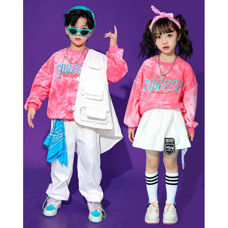 

Одежда Tie-dye в стиле хип-хоп, детский костюм чарлидинга, модная одежда, костюм для выступлений, праздничный наряд, толстовка, свободные штаны