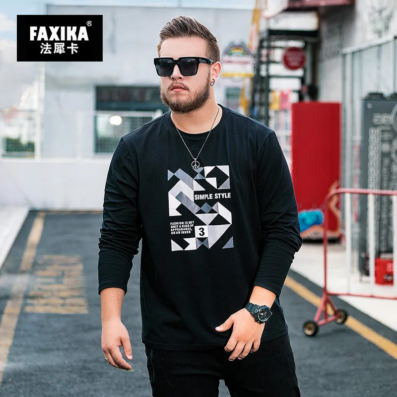 FAXIKA Popular logo big yards han edition tide handsome men's autumn increase printing men long sleeve T-shirt coat | Мужская одежда