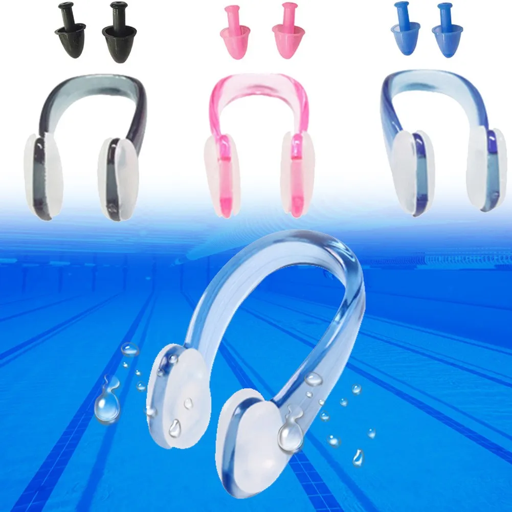 

Swimming Soft Silicone Nose Clip Ear Plugs Kits Swimmer Unisex Nose Clip Ear Buds Set Small Size Waterproof For Kids Adults